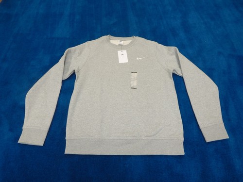 NWT Nike Men's Gray Solo Swoosh Fleece Crew Sweatshirt Sweater Large 611467-063 - Picture 2 of 5