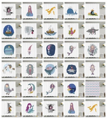 Girls Cartoon Shower Curtain Fabric Bathroom Decor Set with Hooks 4 Sizes