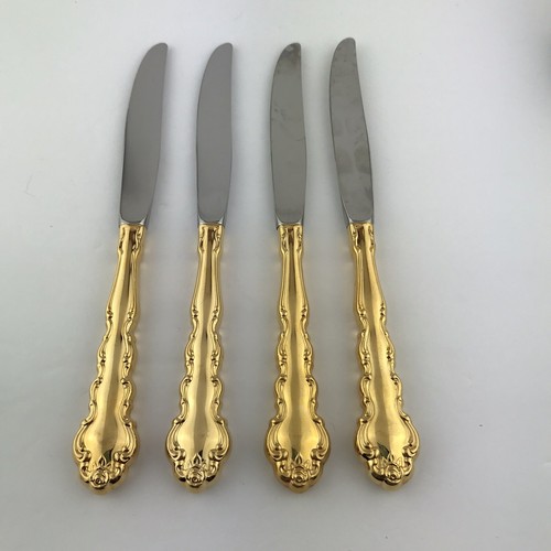 Lot Of 4 Oneida Community Gold Golden Beethoven Rose Knife Set Flatware 9”