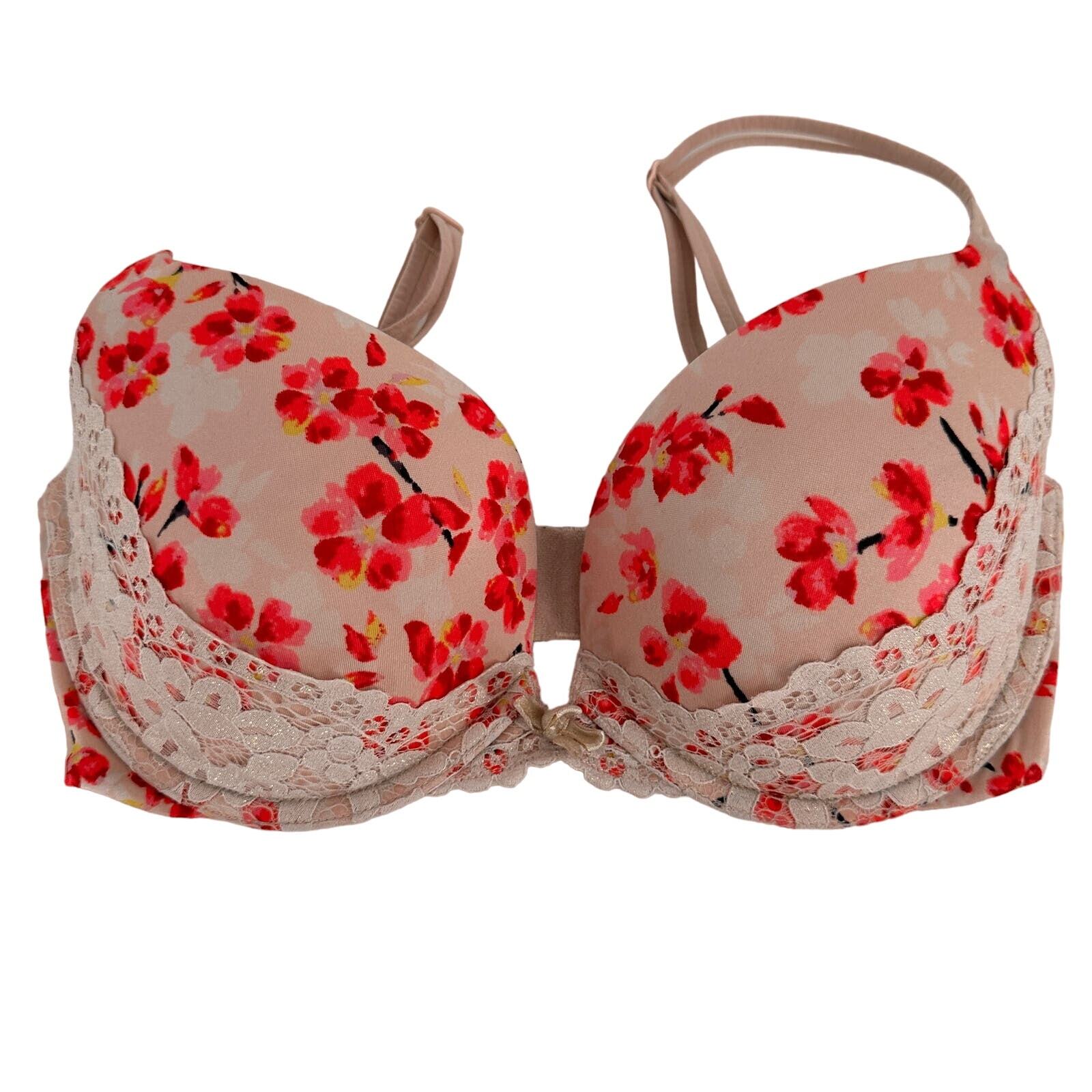 Victoria's Secret Pink Floral Lace Very Sexy Push-Up Bra Size 32DD