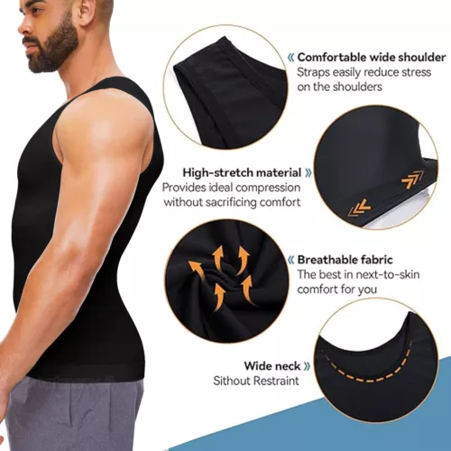 Herren T-Shirt Schlankmacher Body Shaper Bauch Brust Kompression Weste Gürtel Tank Top - Bild 6 von 28