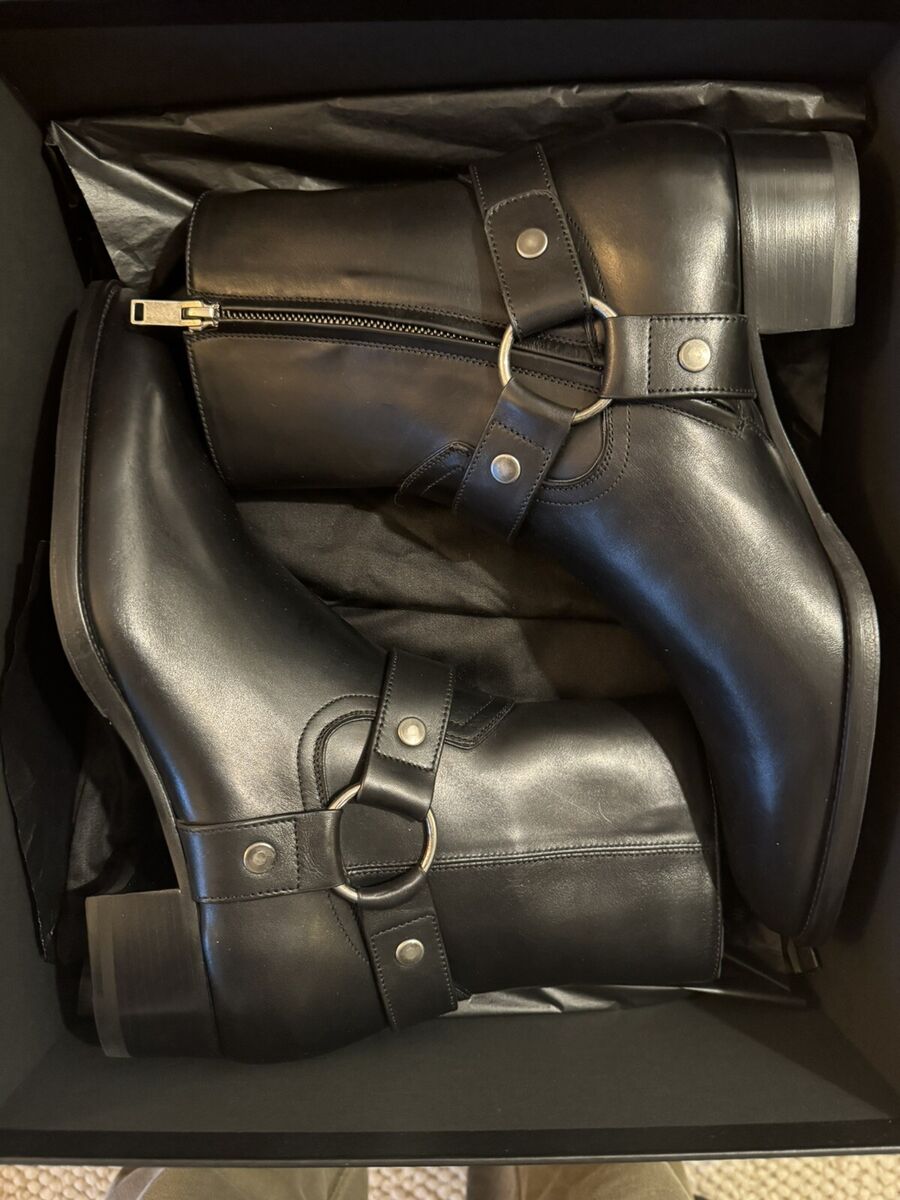 NEW Saint Laurent Wyatt Harness Boots in Black Leather US 9 NEW Saint Laurent Wyatt Harness Boots in Black Leather US 9