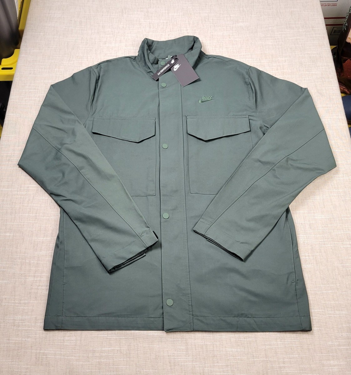 NIKE M65 Jacket Medium Mens Green Woven Full Zip Snap Button