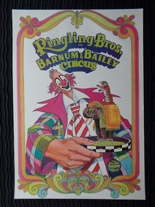 Vintage Ringling Bros Barnum Bailey Circus Show Poster Clown Tiger Elephant Acts