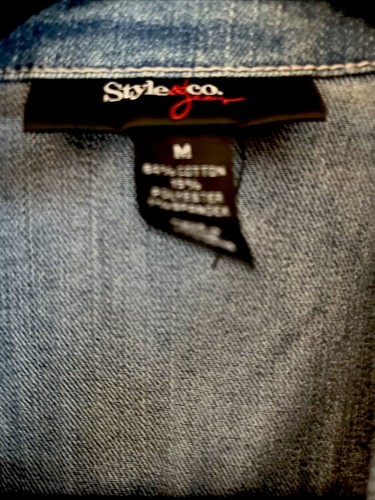 MACY'S STYLE & CO “JEANS VEST” DENIM RETRO WESTERN / MOTO STYLE BLUE FADED Sz M - Picture 3 of 4