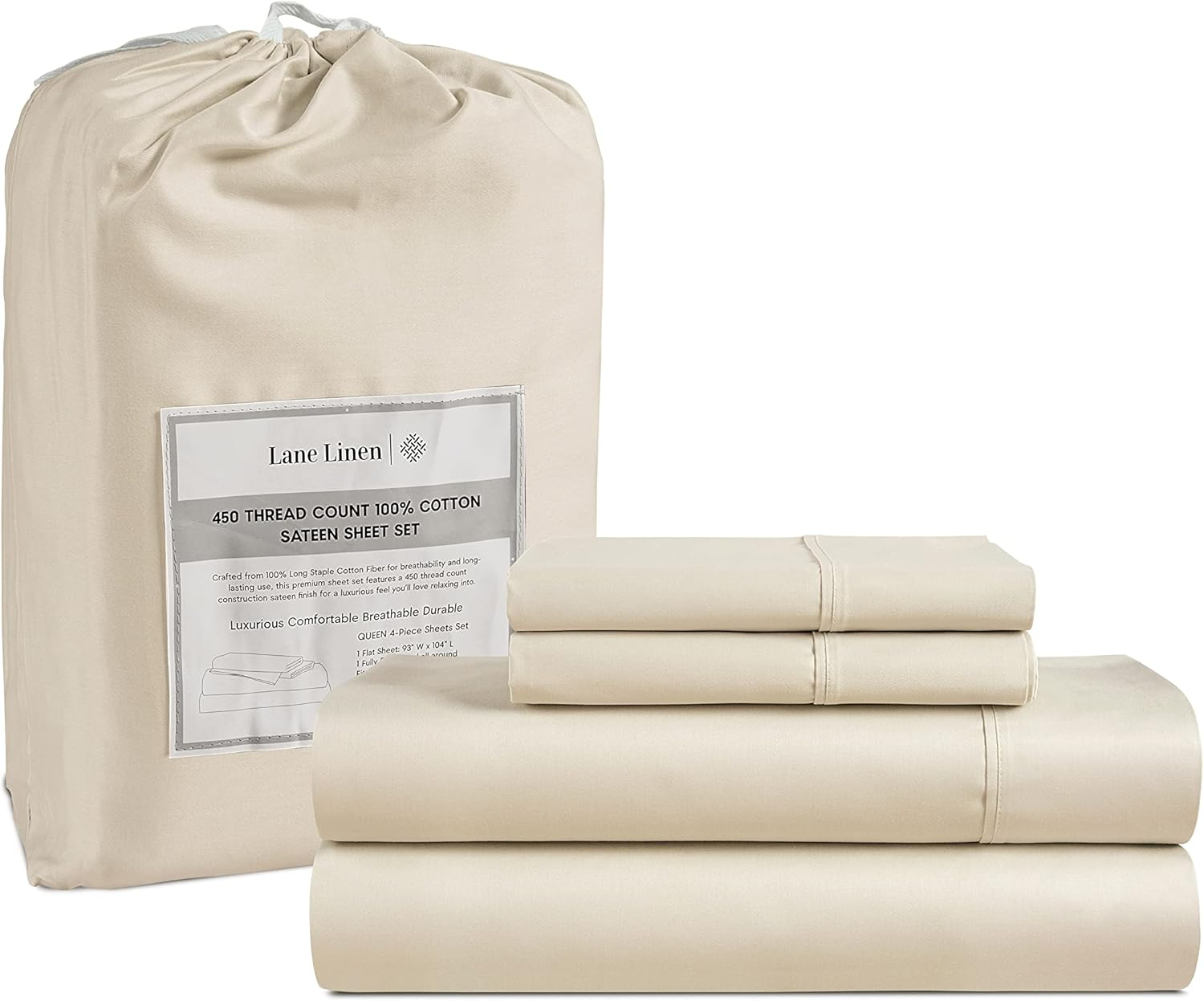 King Size Sheets Set - 450 Thread Count 100% Cotton King Sheet Set, 4 Pc King Be