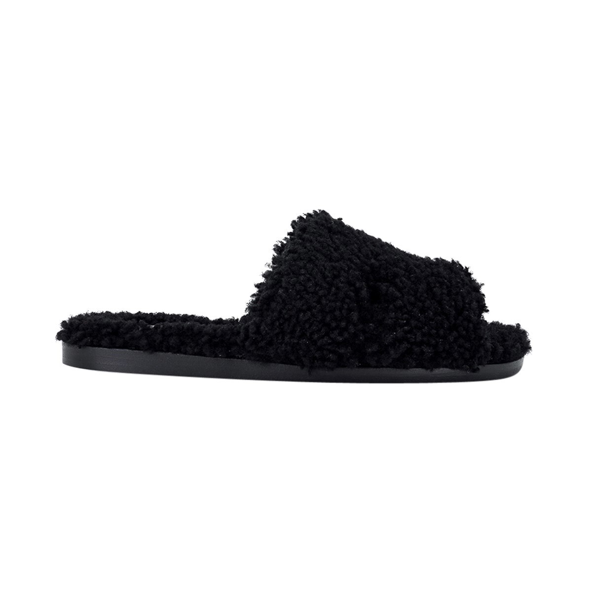 【希少】HERMES Izmir Shearing Fur Black 44 Hermes Men's Shoes Flat Izmir Sandal Shearling Black 42 / 9
