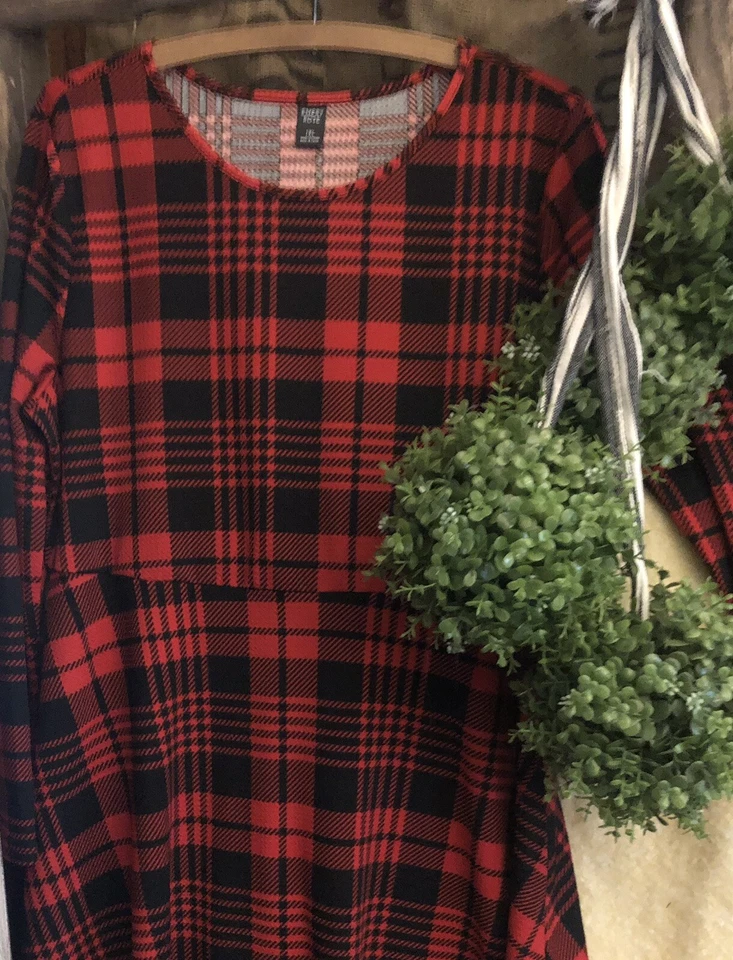 Ropa de mujer talla grande moda rojo/negro vestido a cuadros ¡Informal! Foto 2 de 3