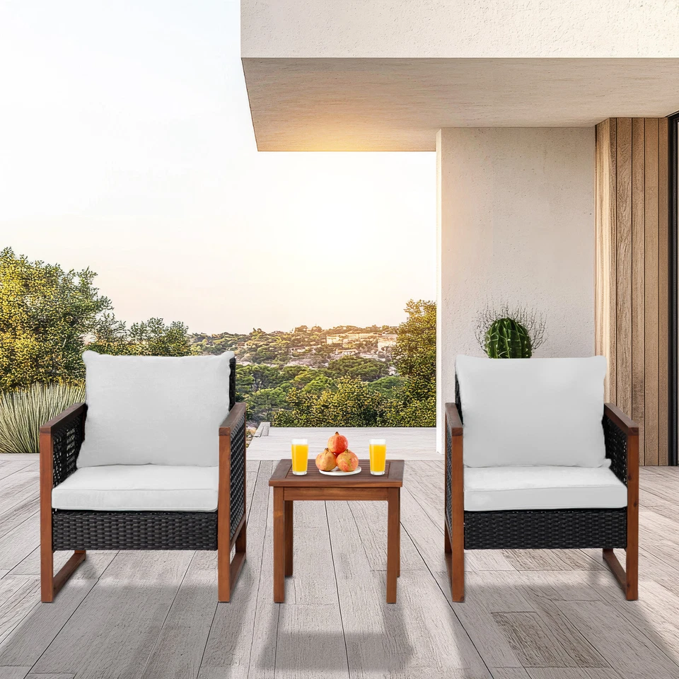 Móveis de pátio 3 peças madeira acácia pátio bistrô conjunto conversa bate-papo ao ar livre - Imagem 2 de 4