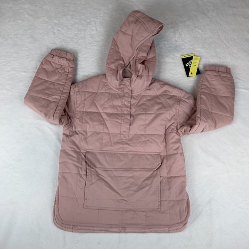 Art Class Quilted Jacket Girls Small Pink Solid Hooded Warm 1/4 Snap Button - Picture 2 of 4