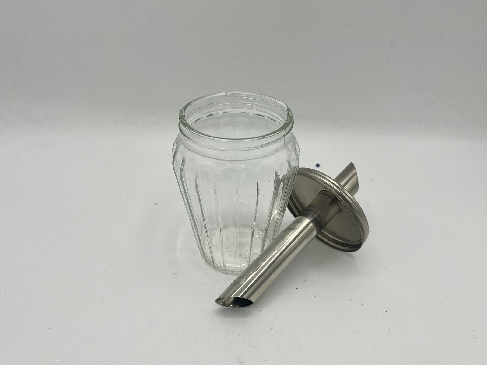 Sucrier vintage en verre avec bec verseur en inox | Selency