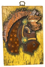 Kitschy Outsider Art Painting Pony Colorful Bas Relief Vintage 1970s Humourous