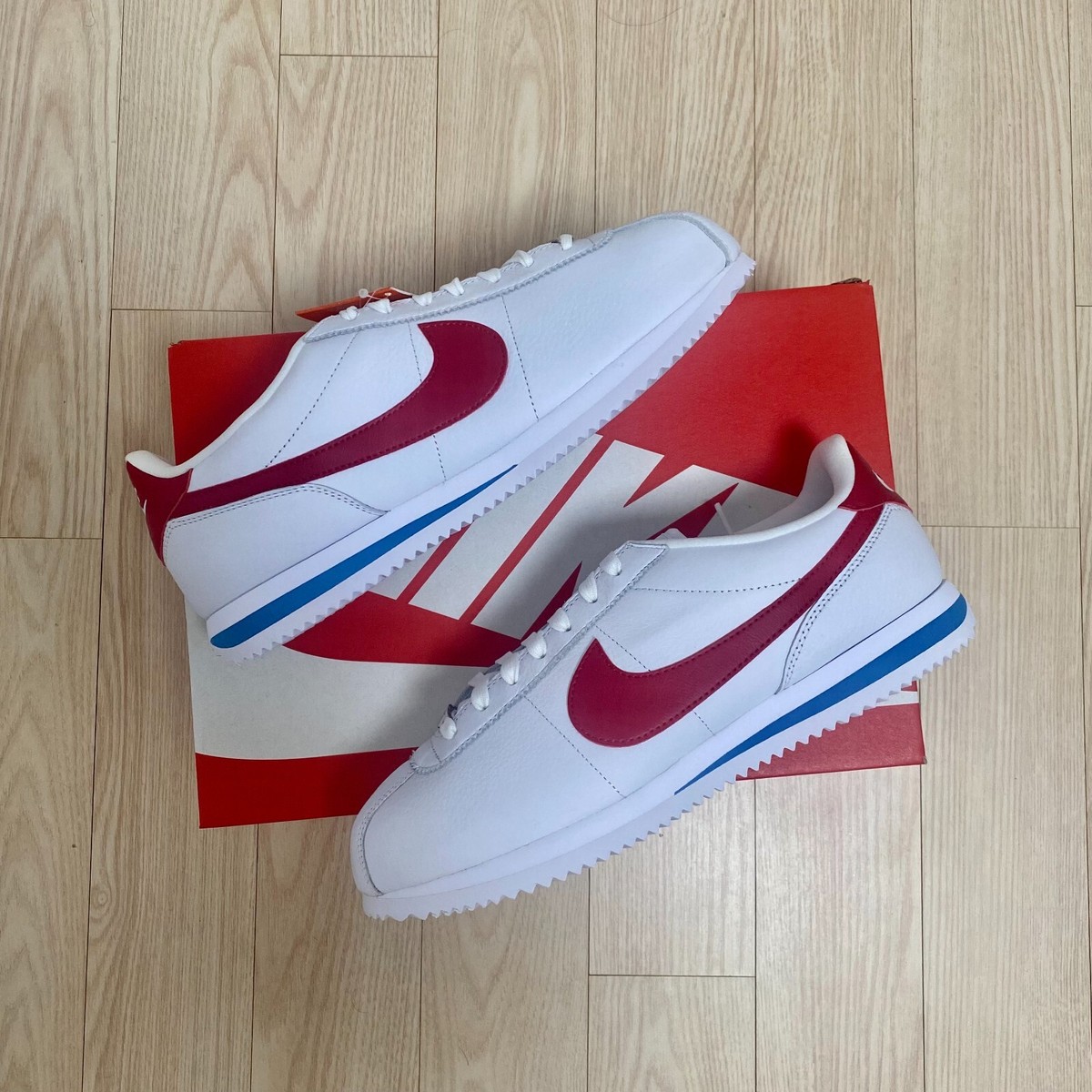 35 N 1 /Nike Cortez White Red Blue Leather Men\'s Athletic Sneakers Nike Cortez Leather Mens Running Shoes White Varsity Blue  main image 2