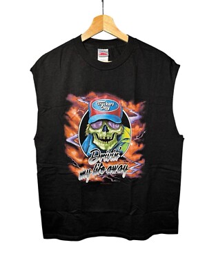 Vtg TRUCKERS ONLY Shirt Mens Large Black Driving My Life Away Biker 3d Emblem