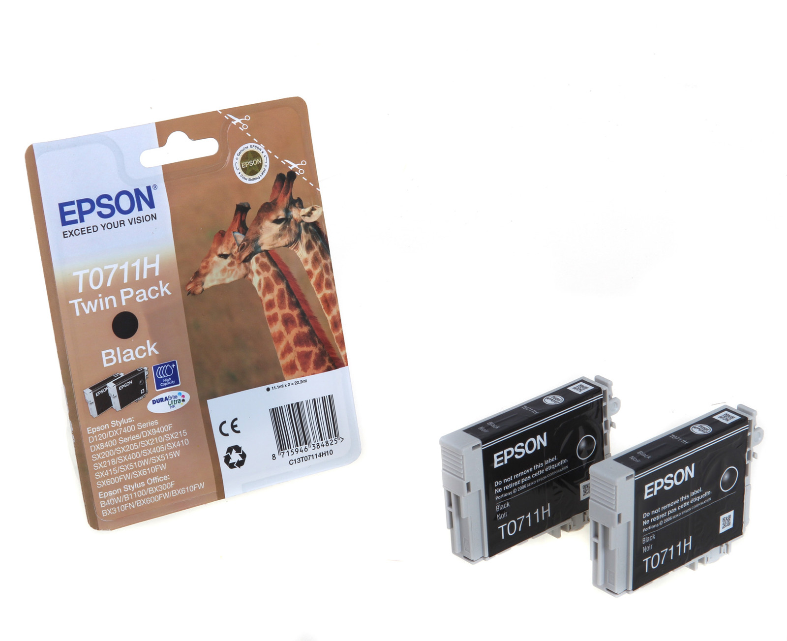 Cartouches d'encre T0711 Epson Stylus - Pack économique de 2 réservoirs d'encre noire