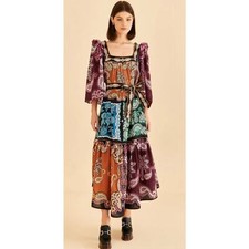 Farm Rio NWT Multicolor Sweet Mermaids Midi Dress Salt Island Beaded Tiered S