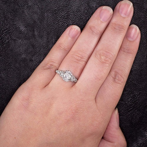 NATURAL DIAMOND 3/4ct ENGAGEMENT RING FLORAL RUSTIC WHITE GOLD SALT AND PEPPER - Picture 4 of 4