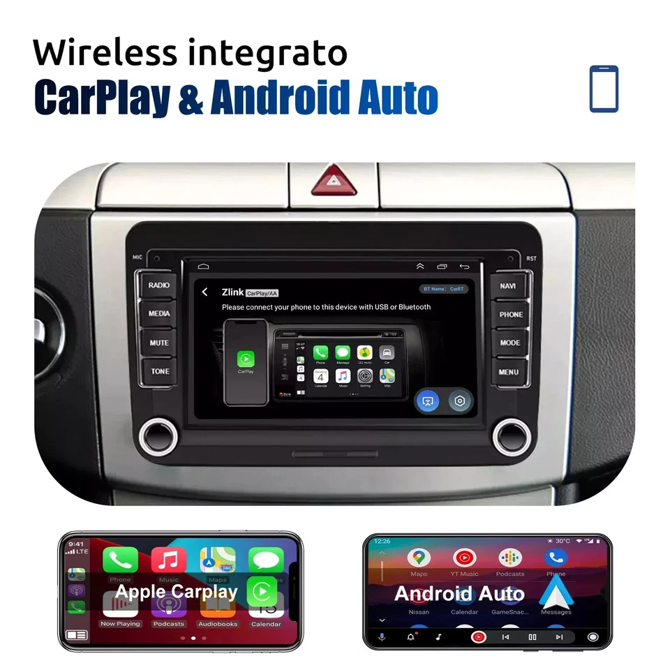 AUTORADIO 2DIN 32G ANDROID 13 CARPLAY RDS TELECAMERA PER VW GOLF 5 6 POLO PASSAT - Immagine 2 di 4