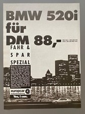 1988 Europcar BMW 520i E34 5er Oldtimer Autovermietung Vintage Werbung Reklame