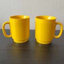 Set of 2 Yellow ThermoServ Stackable Mugs Vintage 1970s-1980s Made in USA