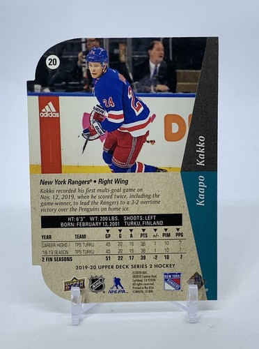 KAAPO KAKKO 2019-20 Upper Deck #20 ROOKIE DIE CUT Gold SP NY RANGERS - Picture 2 of 2