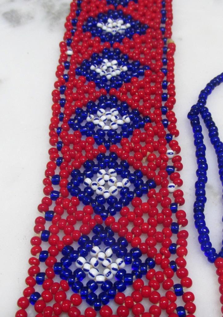 Vintage Mexico Blue White Red Beaded Waist Belt ~ 44-1/2
