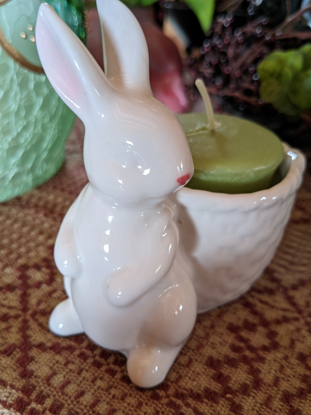 Yankee Candle Easter Basket Tea Light Votive Holder White Bunny w/Pink