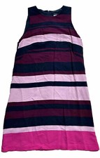 Ann Taylor Factory Dress Size 10 Purple Pink Navy Blue Striped Sleeveless Sheath