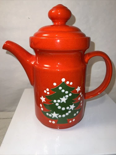 Waechtersbach Red Christmas Tree Tall Coffee Tea Pot & Lid Germany nice