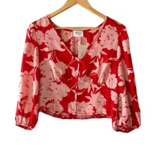 Sienna Sky Women’s Red & Pink  Floral Long Sleeve Crop Blouse