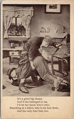 Comic PC Wife Spanking Husband ''Smacking Fellow Six Foot Three'' England 1910s