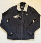 Volcom Halecrest Trucker Jacket Mens Medium Black Corduroy Fur Collar Full Zip