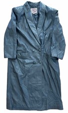 Vtg Black Genuine Leather Long Duster Jacket Trenchcoat Womens Size Large