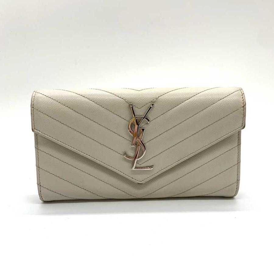 Saint Laurent Authentic Cassandra Long Wallet White Flap