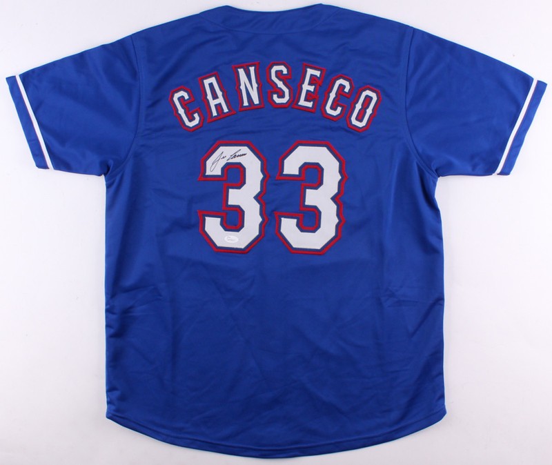 Jose Canseco Signed Rangers Blue Alt. Jersey (JSA QR) 2xWorld Series Champion