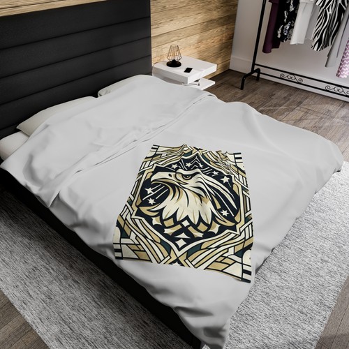 Coperta peluche velluto alta classe americana art deco aquila motivo geometrico - Foto 10 di 16