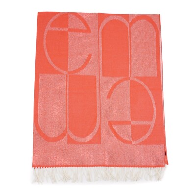 E.Marinella Napoli Extra-Soft Coral Red Twill Wool Scarf with Monogram Design