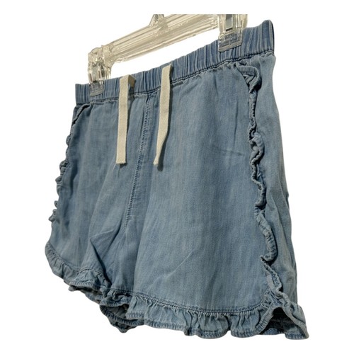 Gap Denim Girls Size L 10-11 Chambray Ruffle Drawstring Shorts Light Blue Casual - Picture 4 of 14