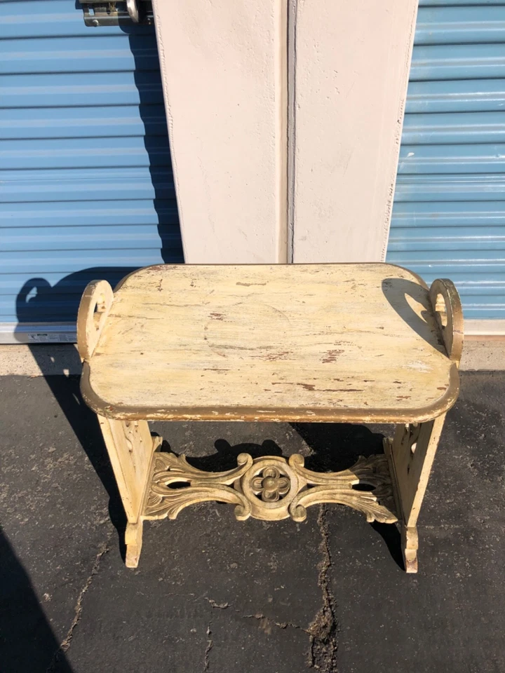 Vintage Distress Wooden Carved Side Table - Image 2 of 4