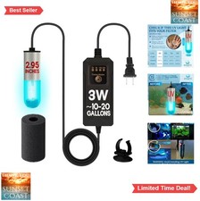 Aquarium UV Light 3W Sterilizer 4 Timer Modes Sump Filter Top Box Small Pond