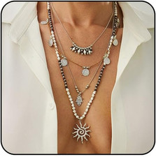 Boho Necklace Layered Western Necklaces for Women Bohemian Turquoise Beaded Neck