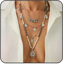 Boho Necklace Layered Western Necklaces for Women Bohemian Turquoise Beaded Neck