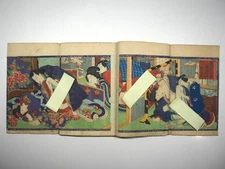 Japanese Antique Woodblock Print Book: Edo's Famous Place in Spring, Shunga
