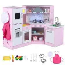 Kids Corner Kitchen Playset Wooden Pretend Play Toy with Microwave  Ice Maker