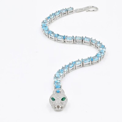 4Ct Oval Cut Lab-Created Blue Topaz Tennis Bracelet 14K White Gold Plated