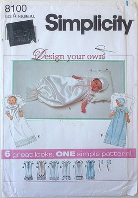 Simplicity 8100 Baby Infants Design Your Christening Gowns Sewing Pattern NB-L