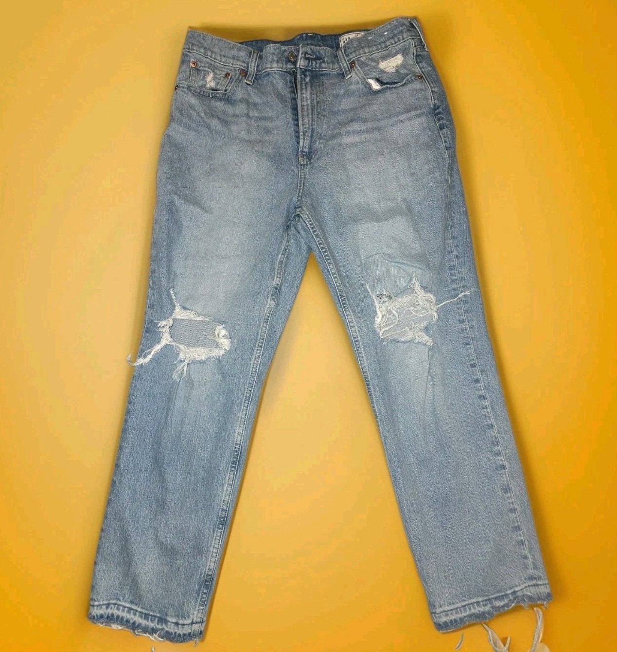 GAP womens Cheeky Straight High Rise jeans size 16/33 distressed light