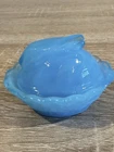 Vintage Blue Milk Glass Bunny Rabbit Covered Dish Trinket