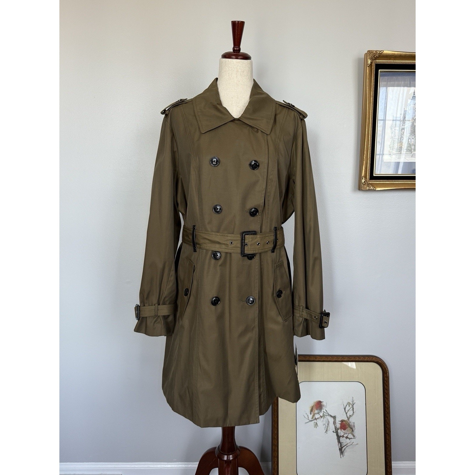 NWT Michael Kors Belted Olive Green Trench Coat thumbnail 5