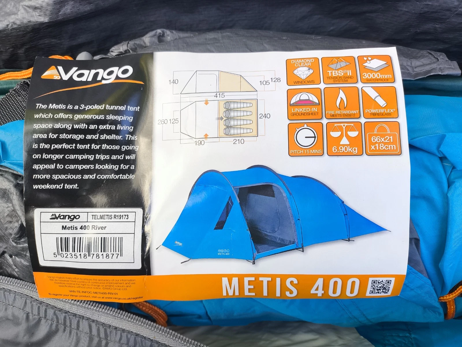 Vango Metis 400 4Person Tent. Blue. Camping